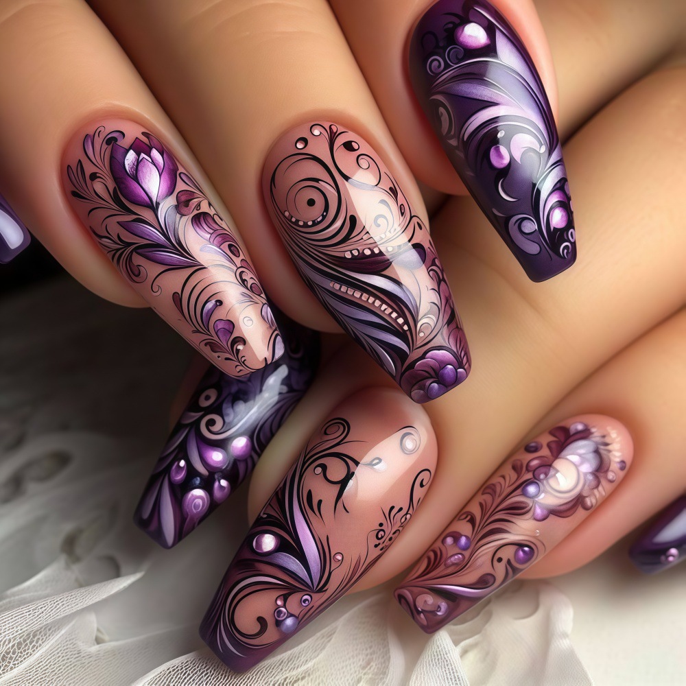 Nail Art Full Design - Medium fake nails for women girls