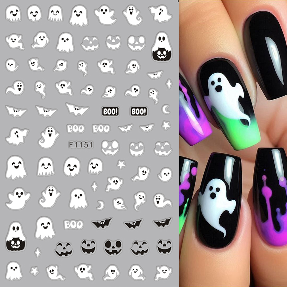 2pcs Luminous Halloween Spooky - Nail Art Full Design ulasan dan harga