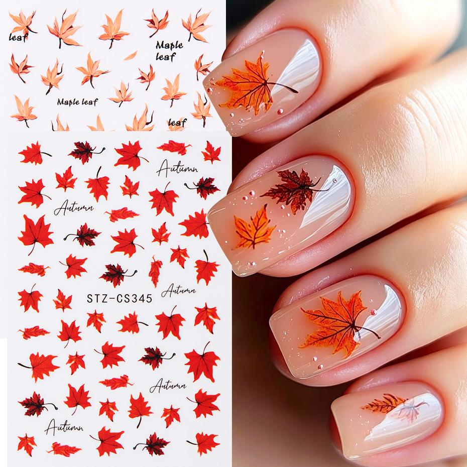 2pcs Watercolor Orange Red Map - Nail Art Full Design ulasan dan harga