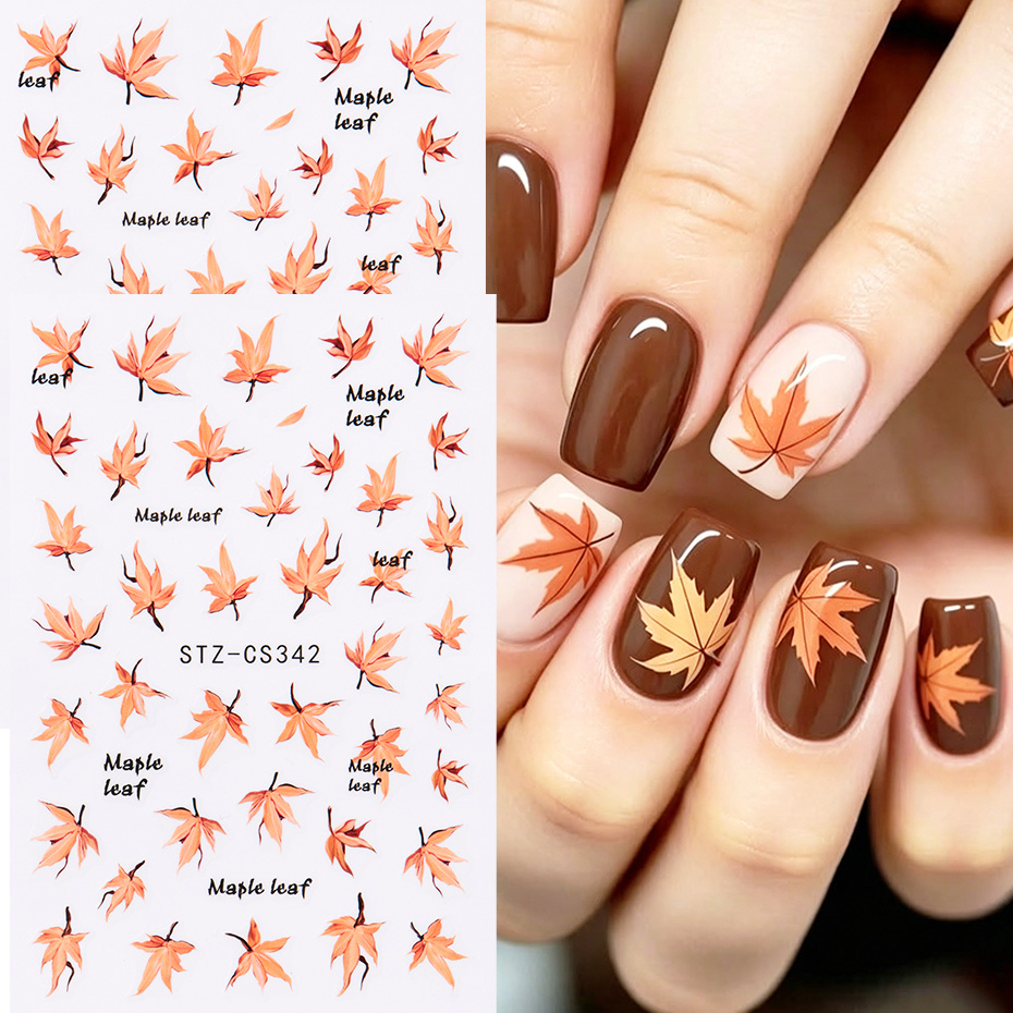 2pcs Watercolor Orange Red Map - Nail Art Full Design ulasan dan harga