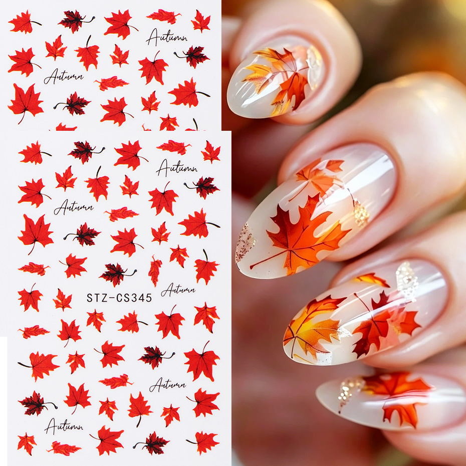 2pcs Watercolor Orange Red Map - Nail Art Full Design ulasan dan harga