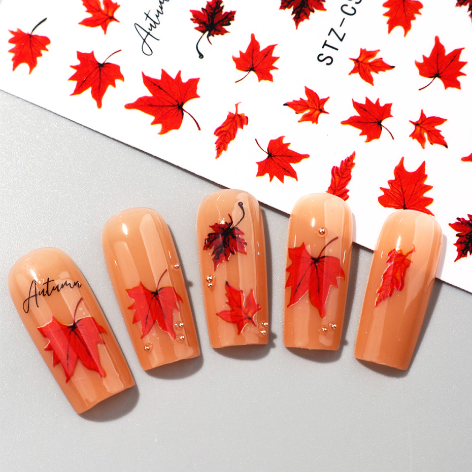 2pcs Watercolor Orange Red Map - Nail Art Full Design ulasan dan harga