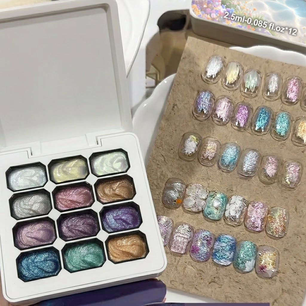 12 Colors Aurora Solid Nail Ge - Nail Art Chrome ulasan dan harga