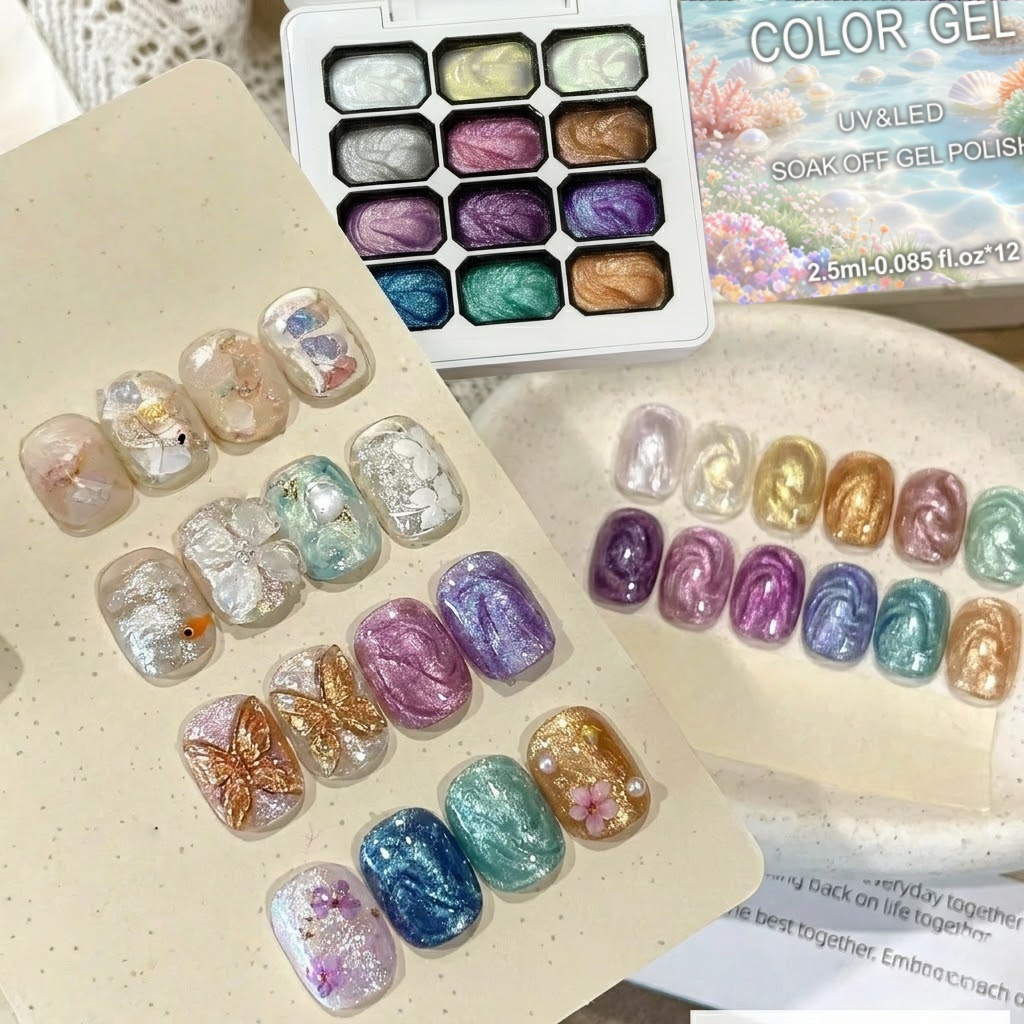 12 Colors Aurora Solid Nail Ge - Nail Art Chrome ulasan dan harga