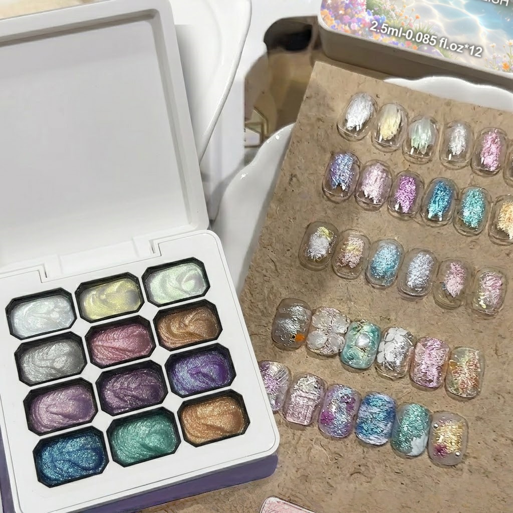 12 Colors Aurora Solid Nail Ge - Nail Art Chrome ulasan dan harga