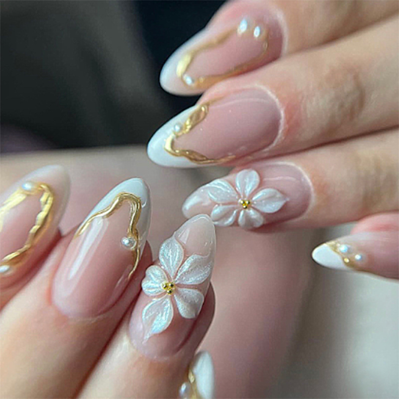24pcs Flower Long Almond Press - Nail Art Full Design ulasan dan harga