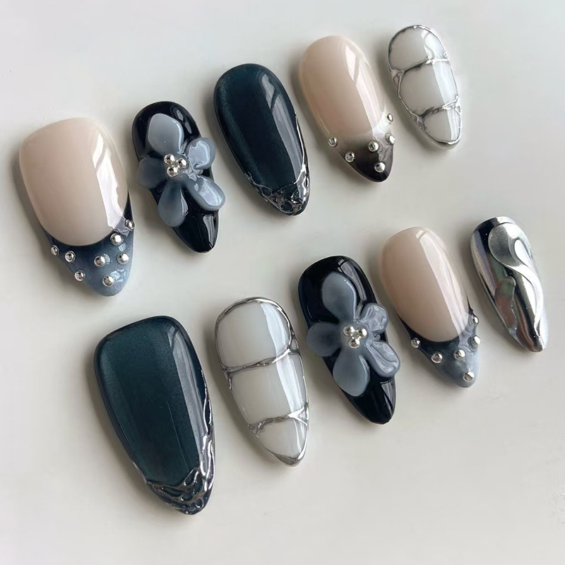 24pcs Flower Long Almond Press - Nail Art Full Design ulasan dan harga