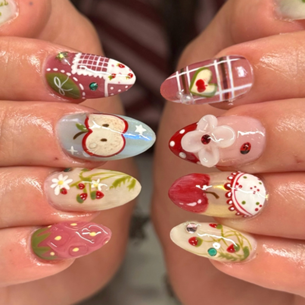 24pcs Flower Long Almond Press - Nail Art Full Design ulasan dan harga